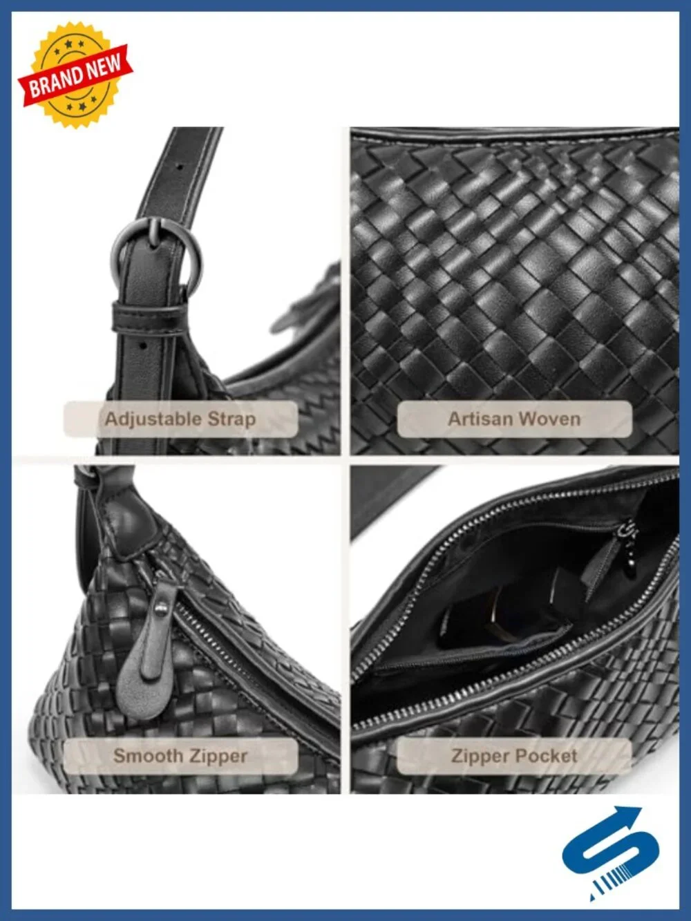 Woven Crossbody Bag Small Handwoven Faux Leather Purse Women